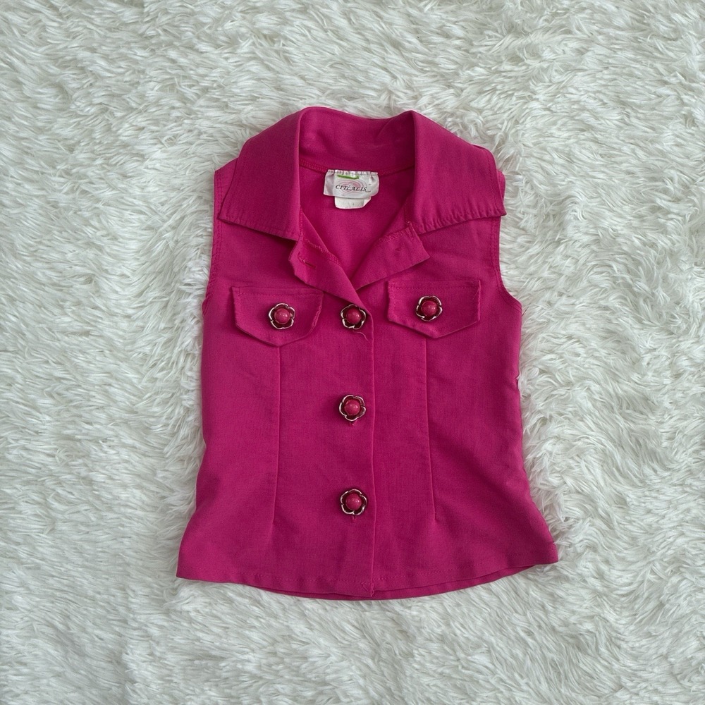 Vintage Citlalis USA Womens 90s Barbie pink flower buttons sleeveless vest top 6